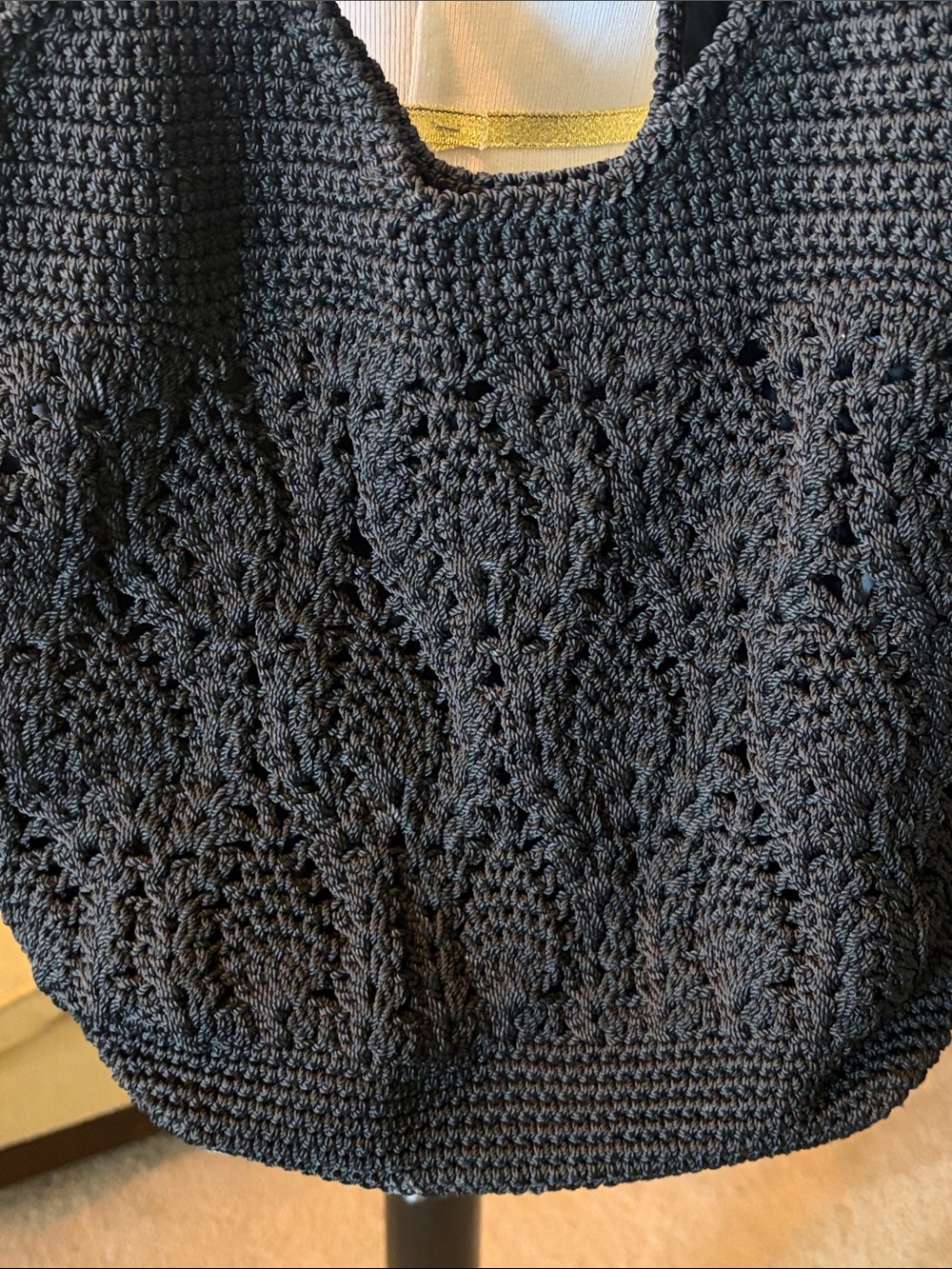 The Sak Black Crochet Shoulder Bucket Bag with silver Ring Accents - Picture 2 of 13